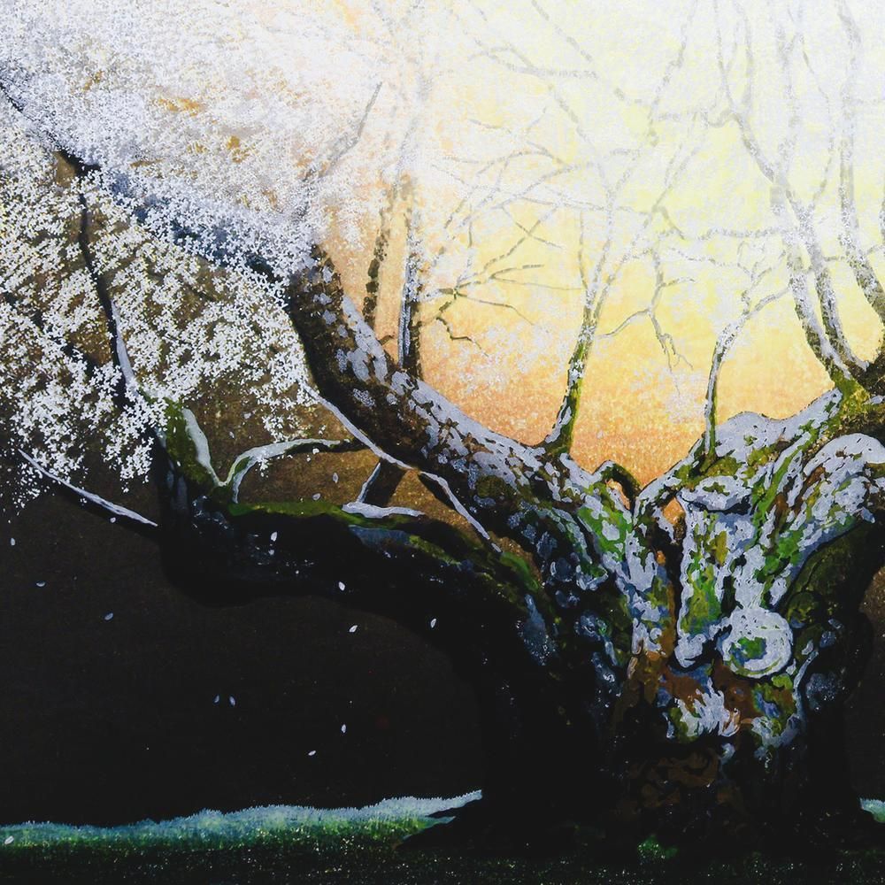 真作】【WISH】佐野せいじ「春暁の淡墨」木版画 25号大 大作 1998