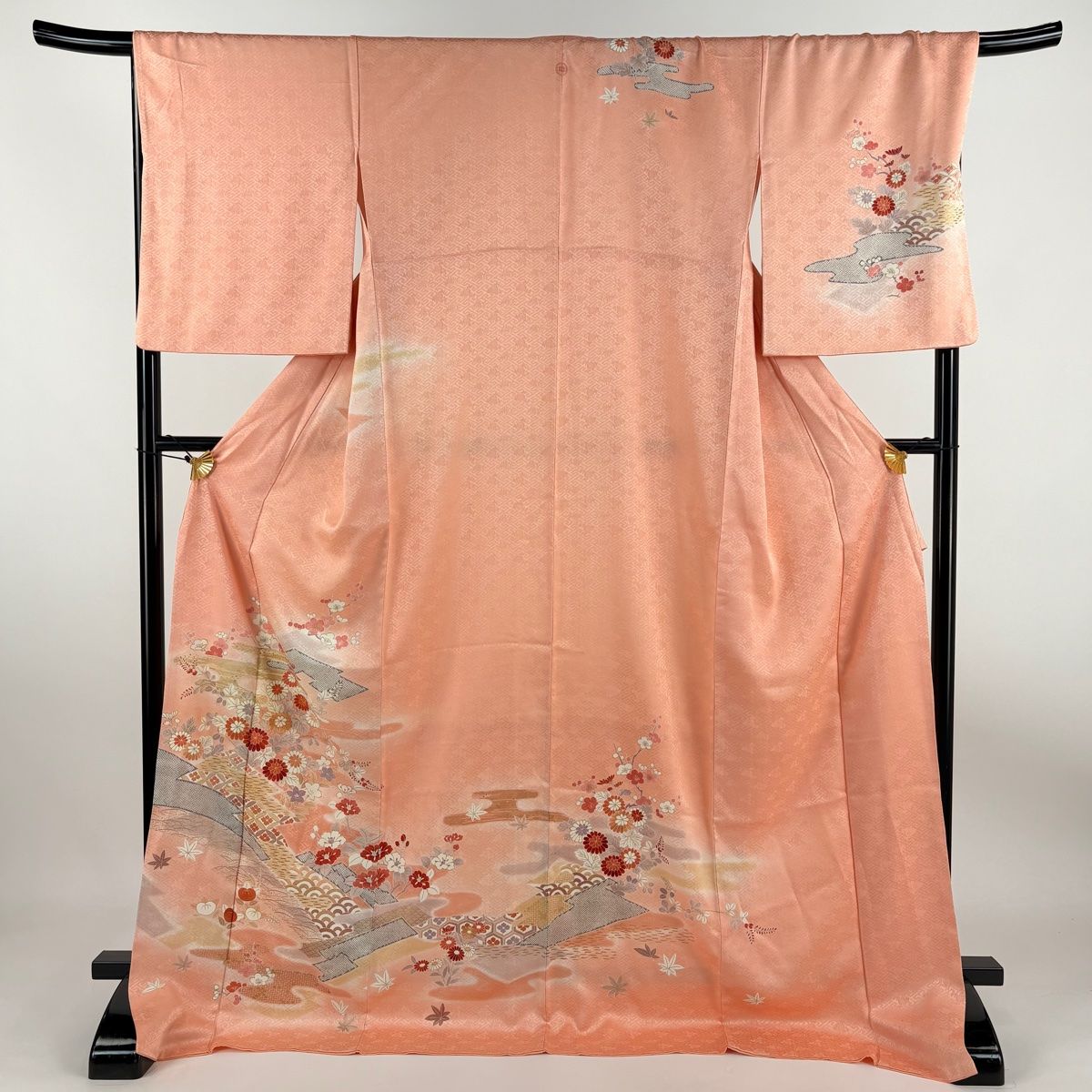 訪問着 身丈175cm 裄丈69.5cm L 袷 菊 有職文様 金糸 金彩