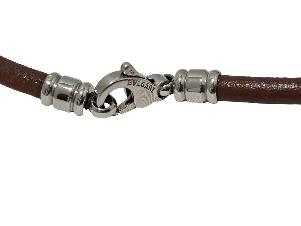 美品 ブルガリ レザー チョーカー 46cm ブラウン 茶色 ネックレス