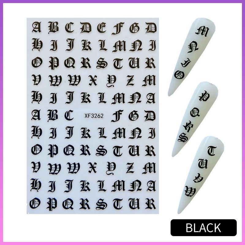 2枚セット 英字 アルファベット フォント ネイル シール 白 黒 デコ