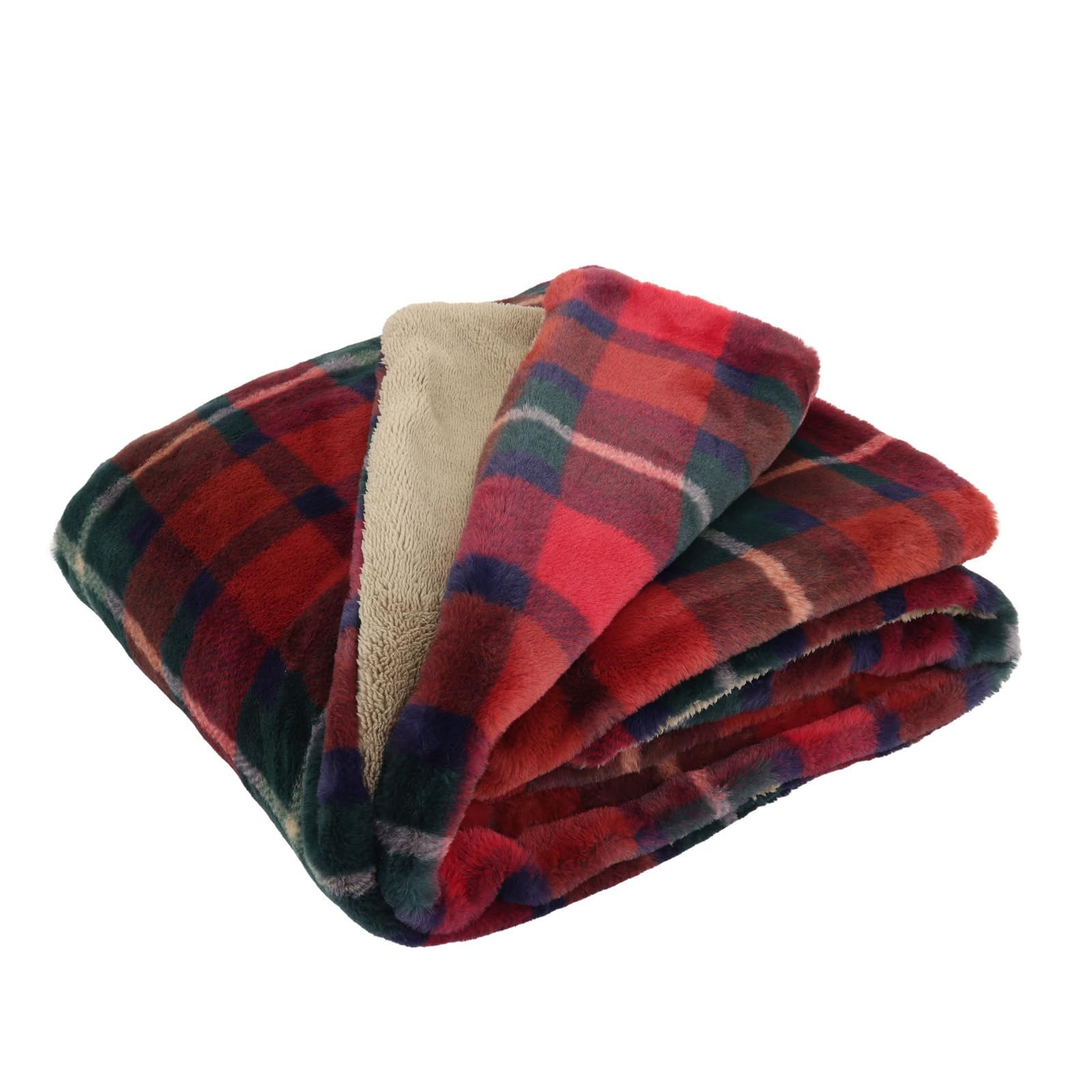 川島織物セルコン TAUKO タウコ ブランケット チェックファー レッド 140×190 GJ6115