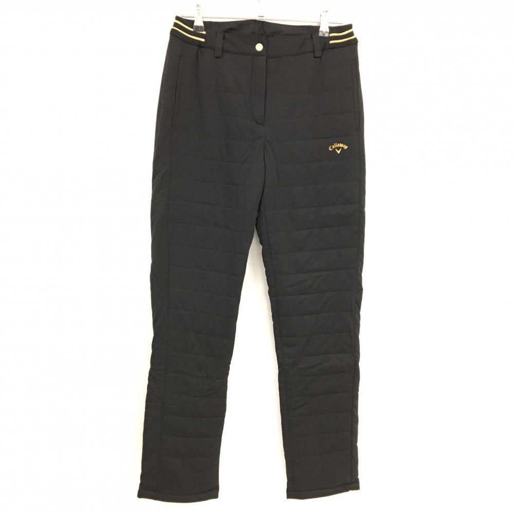 超 キャロウェイ 中綿パンツ 黒×ゴールド キルティング ウエストライン ロゴプリント レディース L ゴルフウェア Callaway