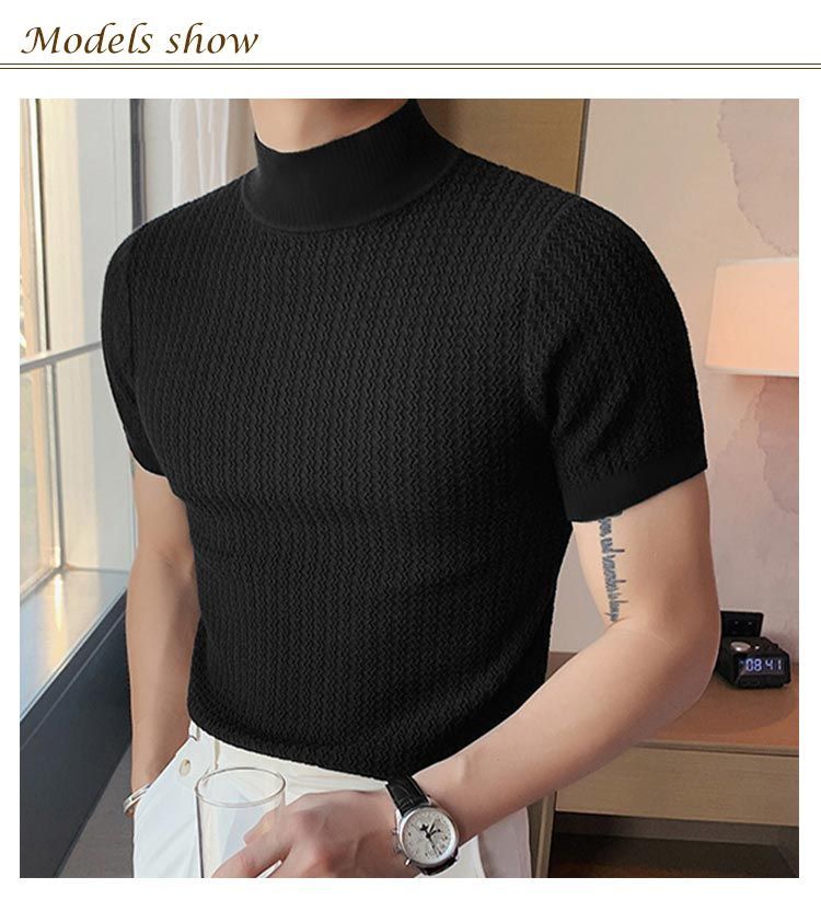 メンズ Tシャツ 半袖 ハイネック サマーニット インナーシャツ