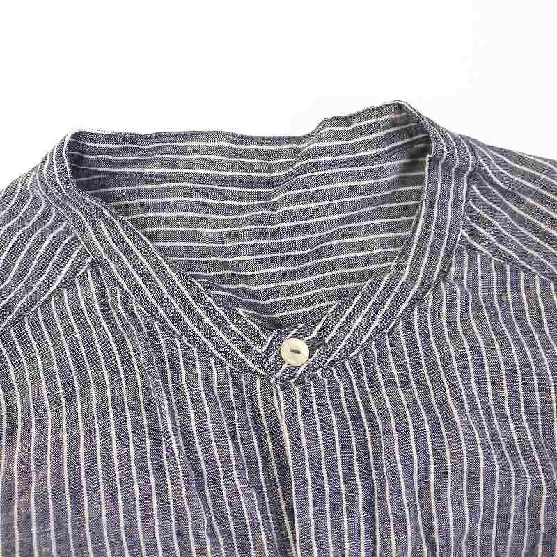 極美品★nest Robe｜ブルー ストライプ リネンシャツ 麻100% 極美品☆nest Robe｜ブルー ストライプ リネンシャツ 麻100