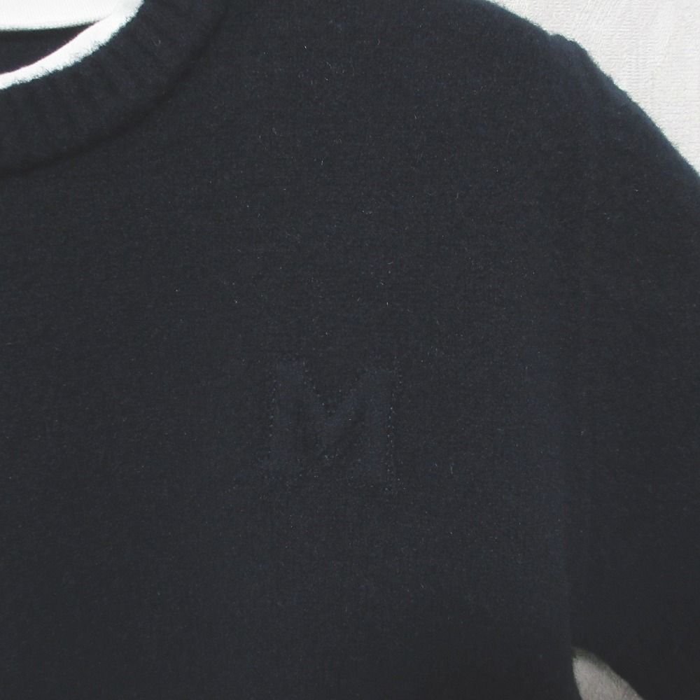 美品 24AW Mila Owen ミラオーウェン Ｍモチーフ付ウールブレンドミニニットワンピース 半袖 チュニック 09WNO244006 0 ネイビー レディース 古着 中古 美品 24AW Mila Owen ミラオーウェン Mモチーフ付ウール