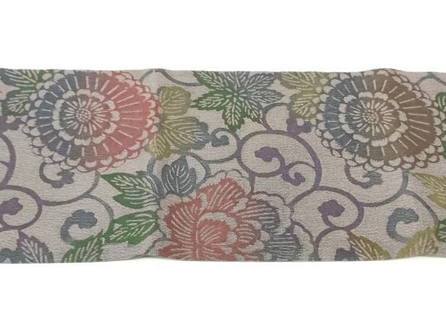 平和屋着物○全通柄九寸名古屋帯 型染め 花唐草文 鬼しぼ縮緬 正絹  