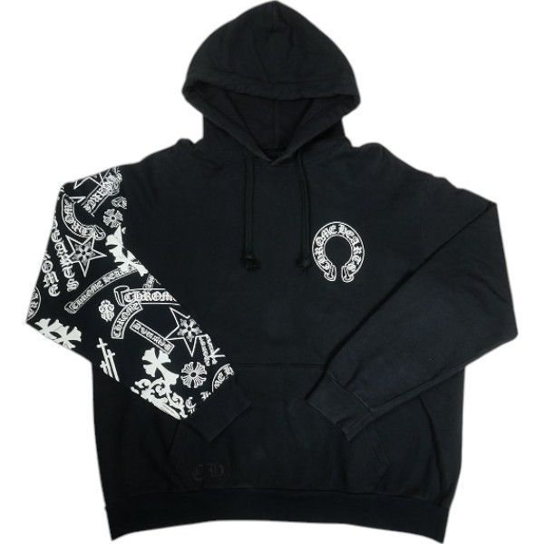 Size XL CHROME HEARTS クロム ハーツ MULTI LOGO SLEEVE HORSESHOE HOODIE BLACK パーカー 黒 -良い 20818415