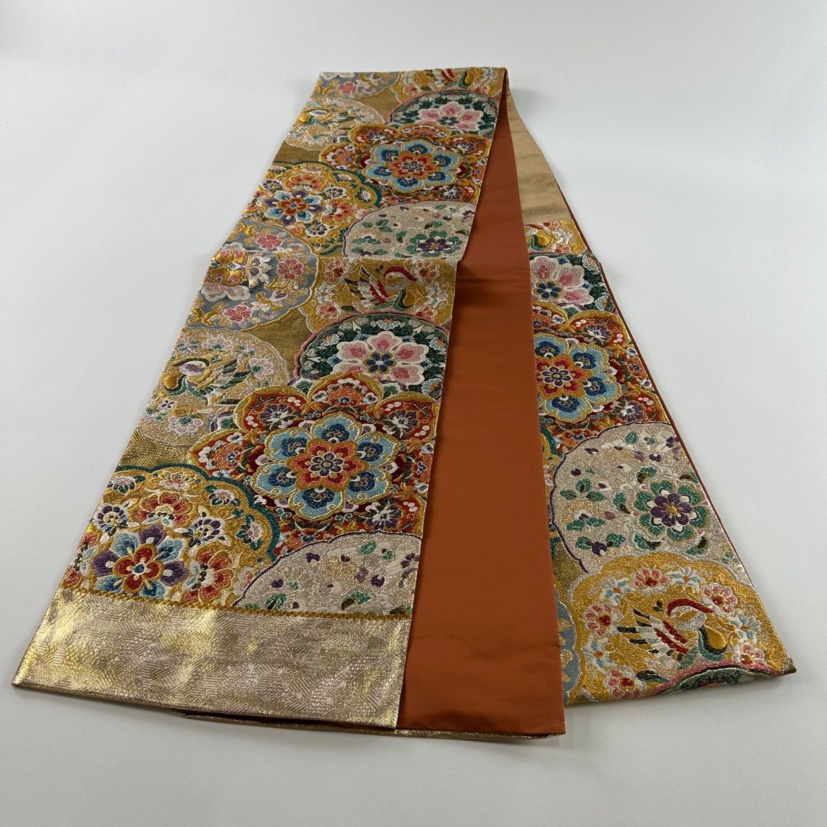 袋帯 秀品 証紙あり 関西仕立て 加賀花丸文様 麻の葉 唐織 箔