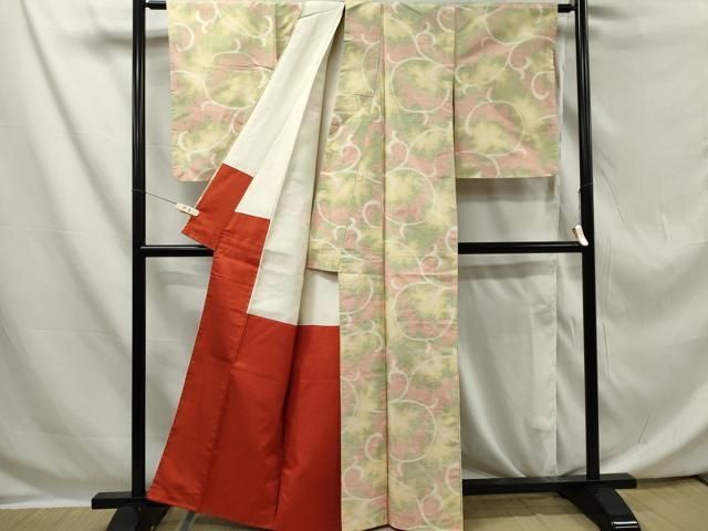 平和屋着物▽上質な紬 単衣 花唐草文 正絹 逸品 CAAV3738dy