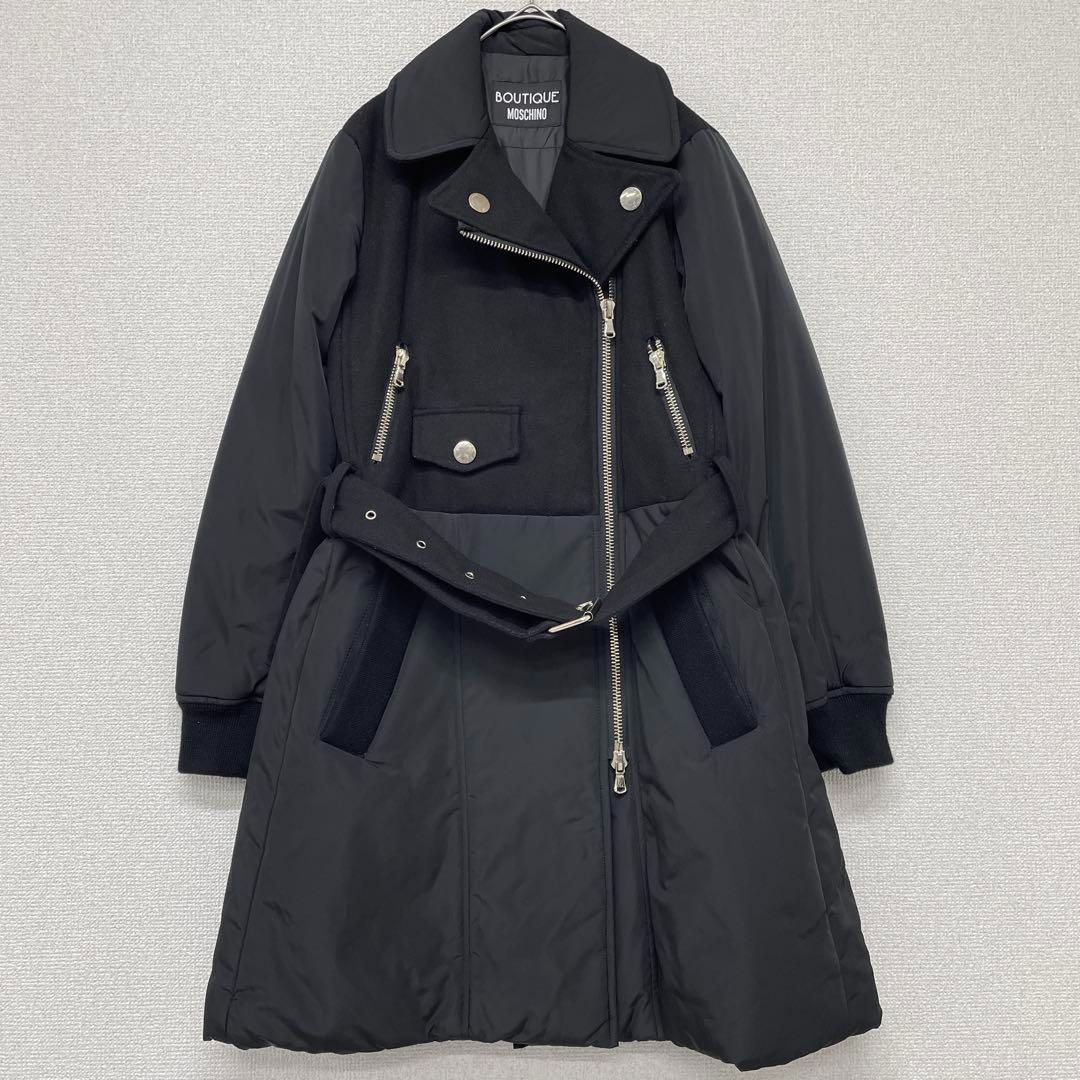 MOSCHINO モスキーノ ライダースコート 中綿 ダブル ロング 異素材