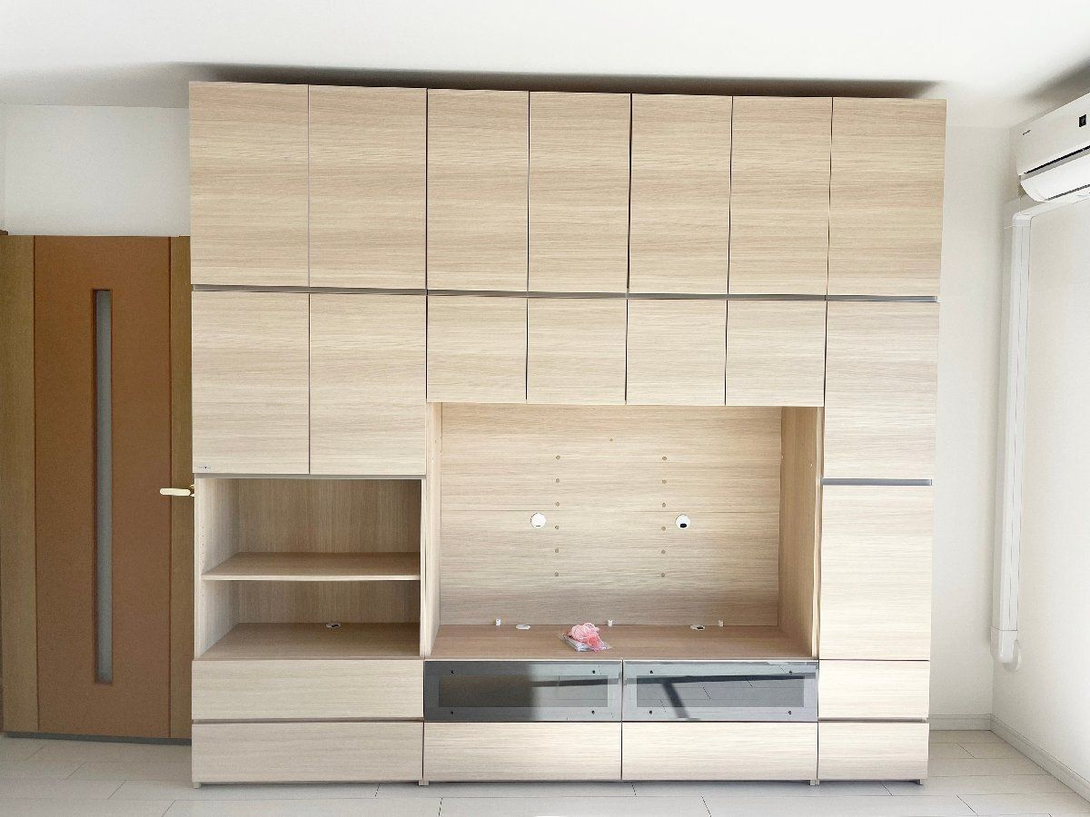 引取 ●Pamouna パモウナ 大型 壁面収納 テレビボード リビングボード TV台 テレビ台 幅260cm高さ243cm IDC大塚 CAシリーズ ナチュラル 貝954