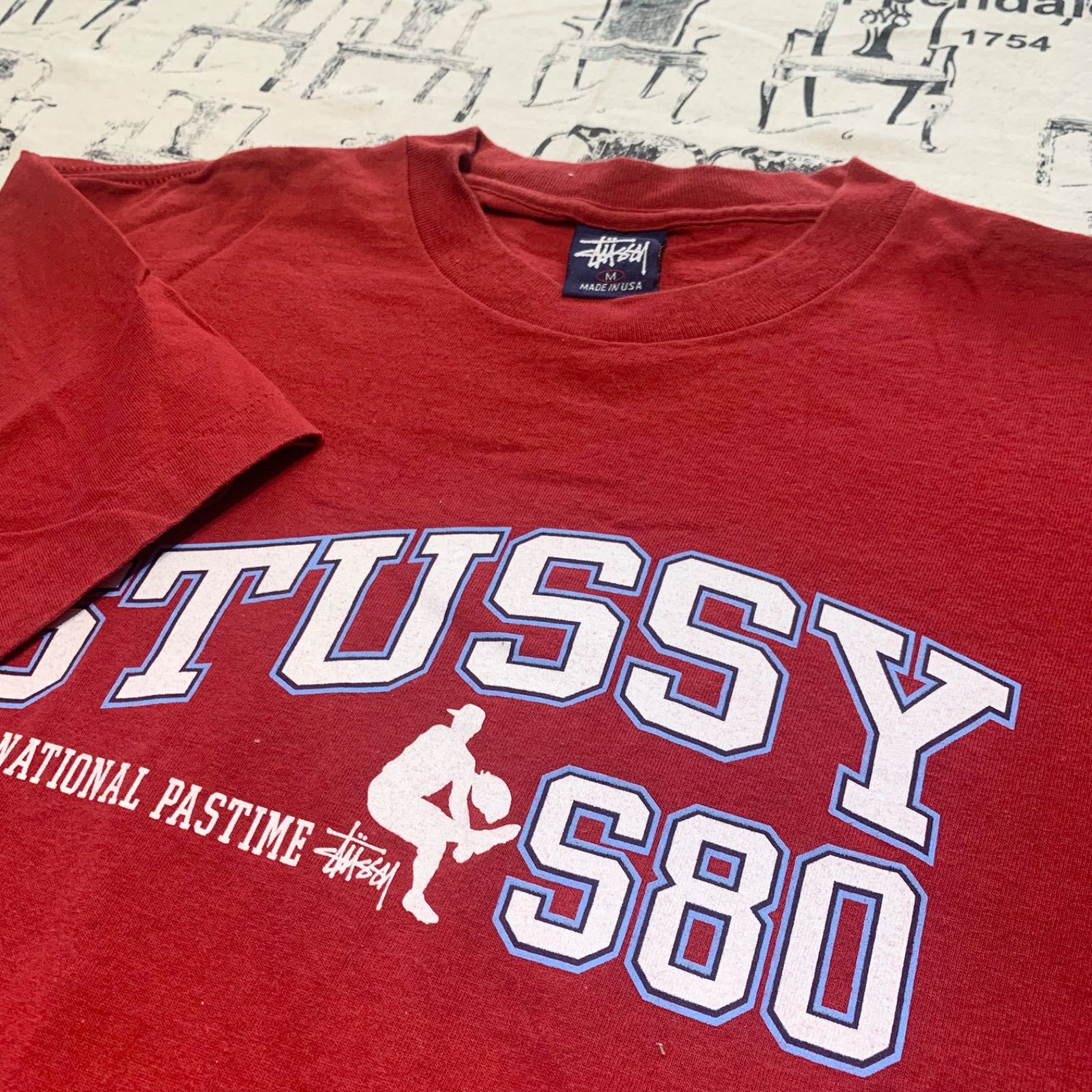 old stussy tee 90s 赤　レッド STUSSY - 90s STUSSY ウイングフットビッグプリント Tシャツ