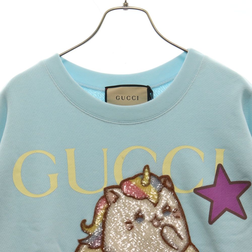 GUCCI - グッチ GUCCI GUCCI × ばなにゃ スウェット 衣料品 トップス コットン スパンコール レディース ブルー系 / マルチカラー 617964 【中古】 GUCCI(グッチ) / ばなにゃ/スウェット/S/コットン/GRN/無地