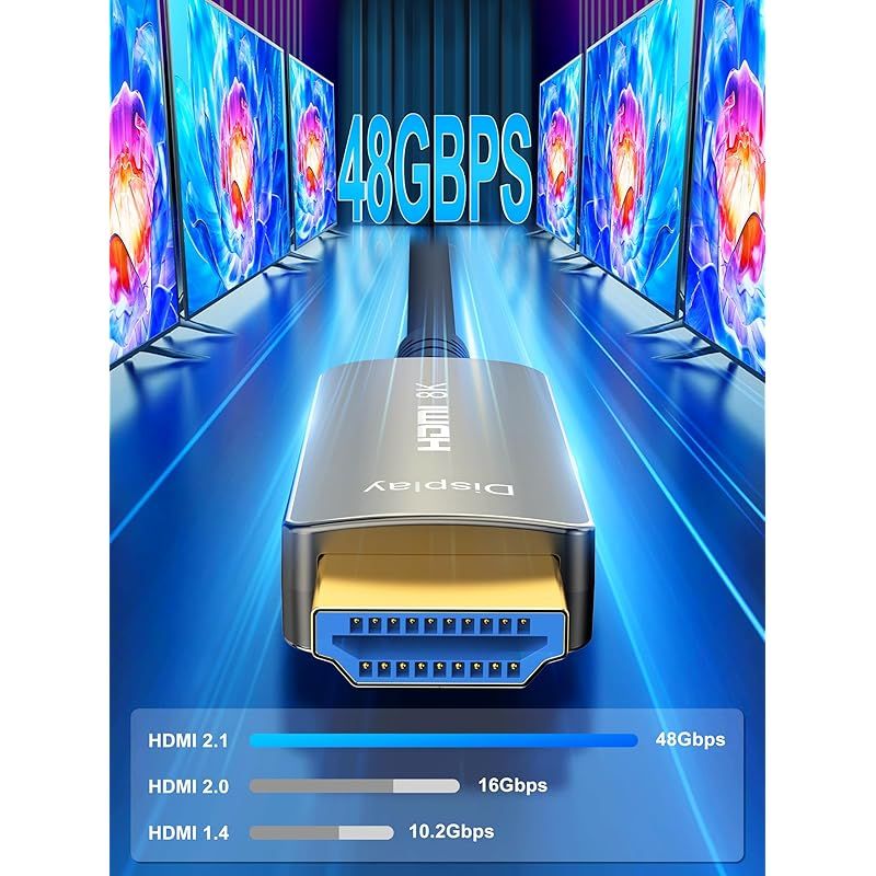 SOEYBAE 光ケーブル hdmi ケーブル 100m 8K HDMI 2.1 ケーブル 48Gbps超高速伝送8K 60Hz 4K 120Hz HDR eARC HDCP 2.2 HDTV ディスプレイ プロジェクタ用 1