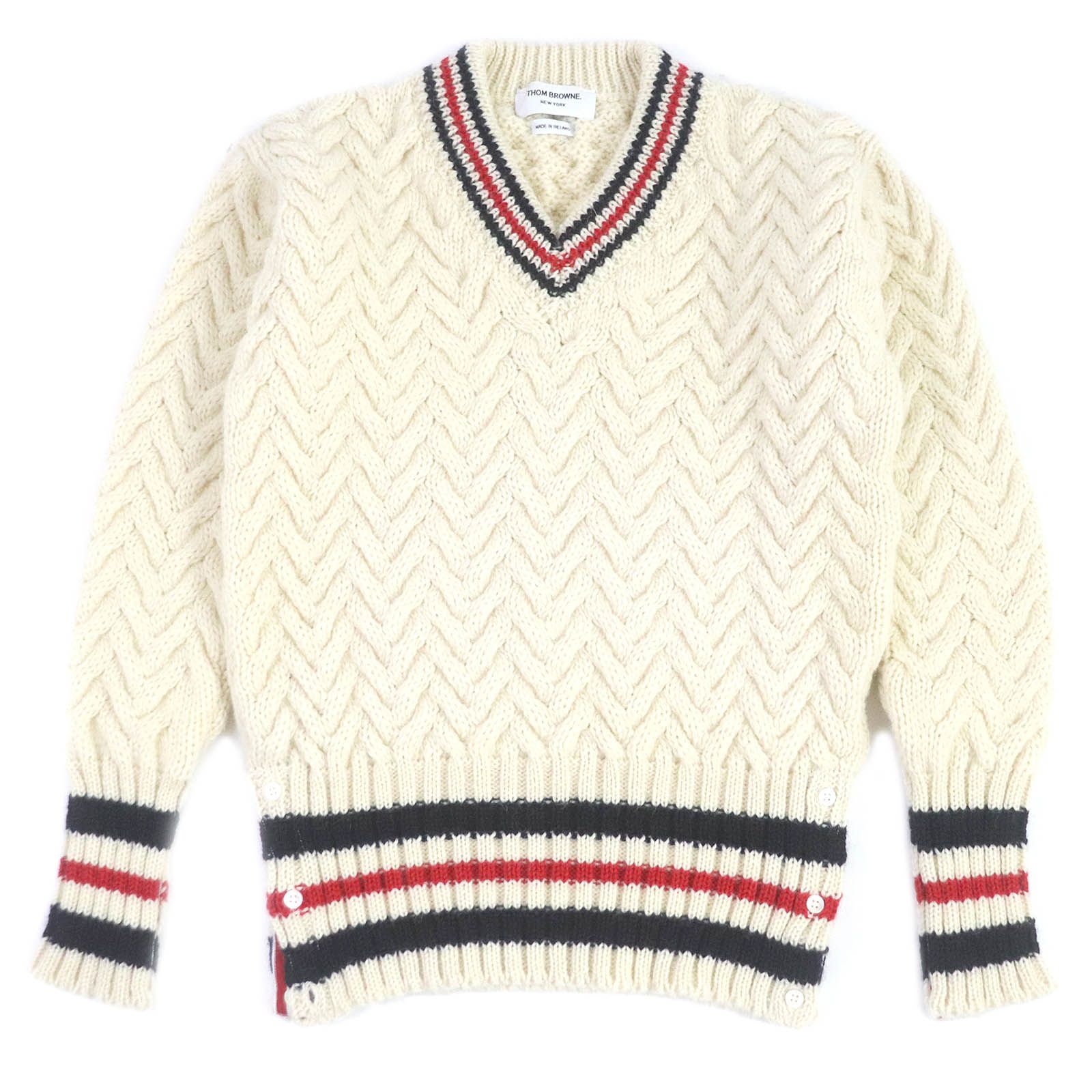 美品□THOM BROWNE トムブラウン MKA066A ウール100% トリコロール ...