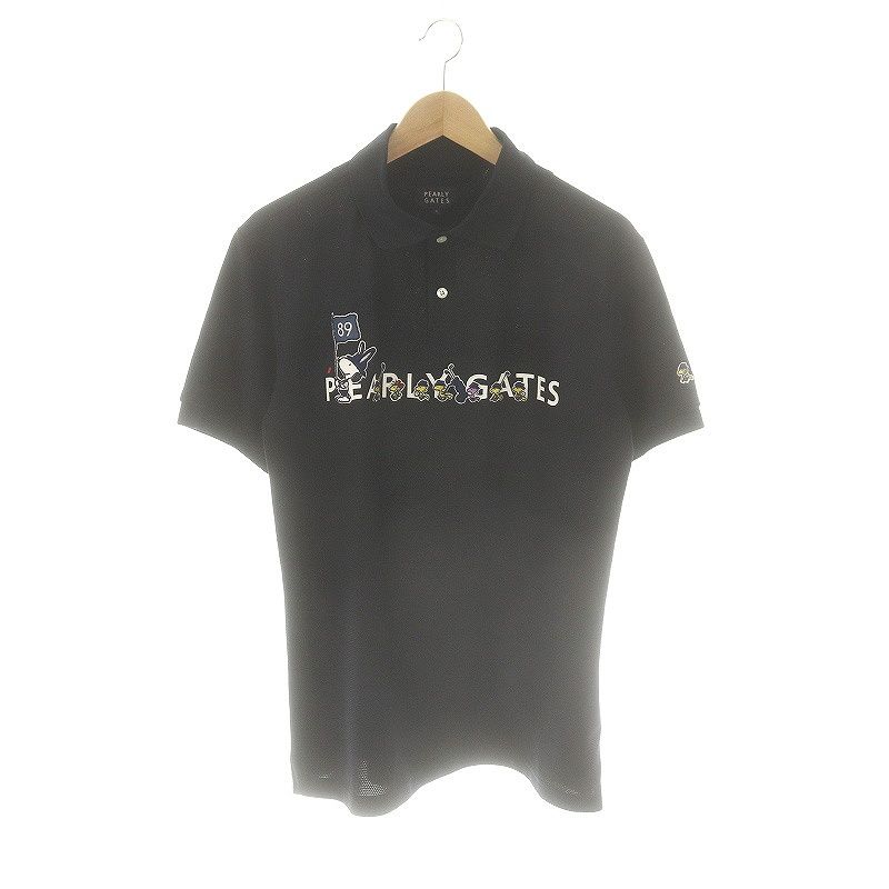 美品　パーリーゲイツ　スヌーピーコラボ　ポロシャツ　6　紺　定価1.9万　近年 美品 パーリーゲイツ スヌーピーコラボ ポロシャツ 6 紺 定価1.9万