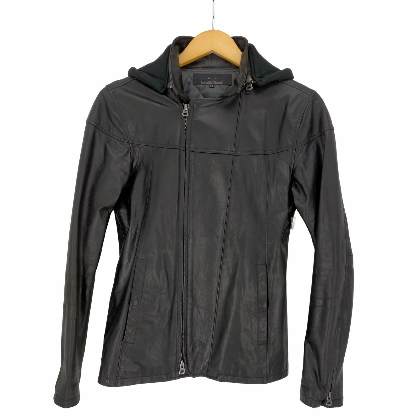 シャマ shama UNIVERSAL ZIP フード付き レザージャケット メンズ 40