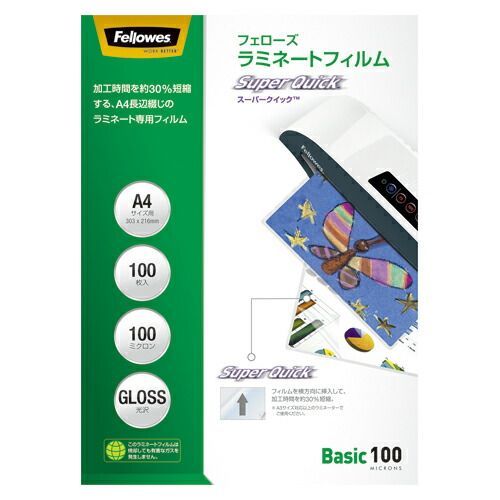 フェローズ ラミネートフィルムＡ４サイズ　１００ミクロン　長辺綴じ　１００枚 5848101 100枚