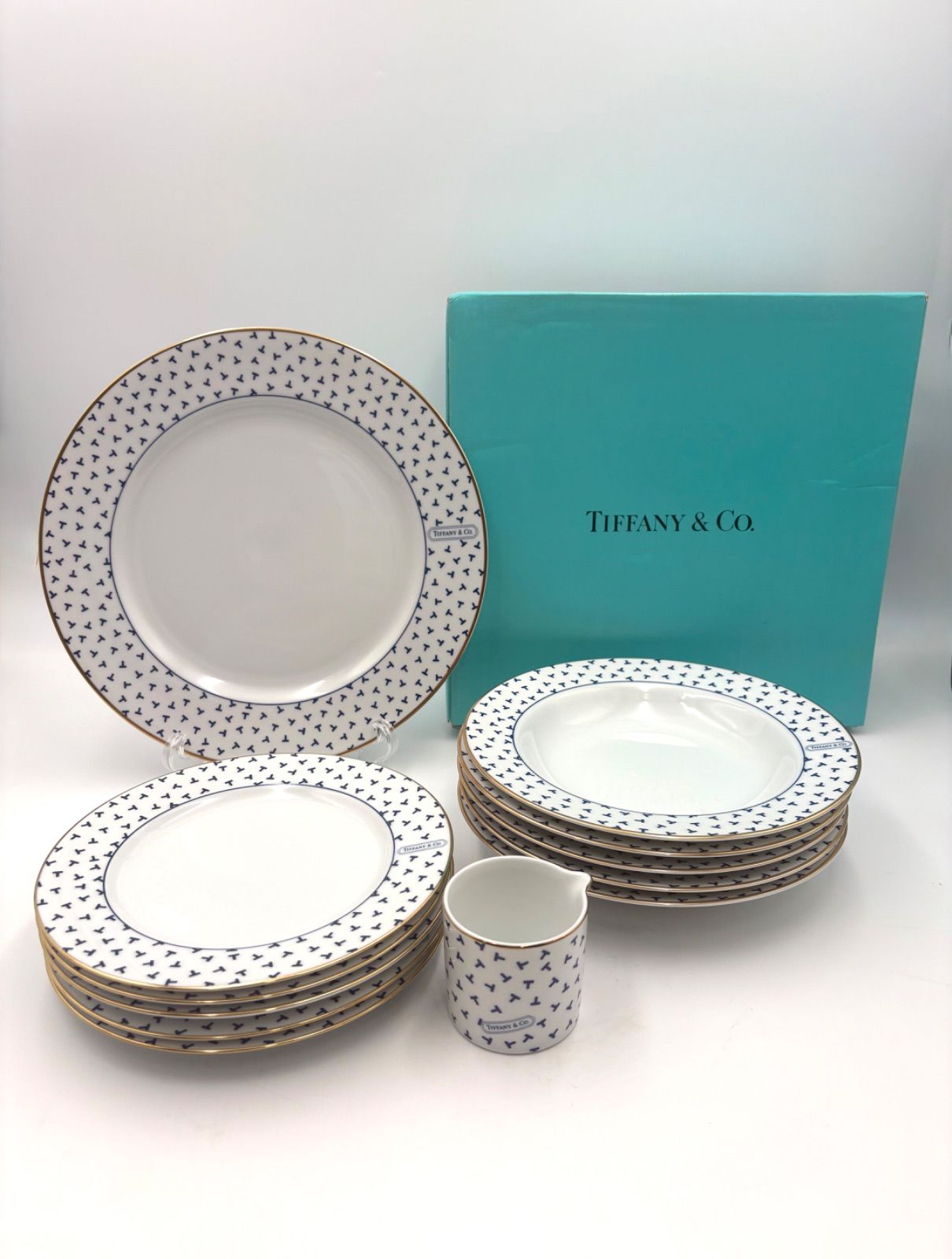 ♥保管品 TIFFANY ティファニー ダンシングT ディナープレート スーププレート デザートプレート ソースカップ 12点 食器セット ディナーセット き
