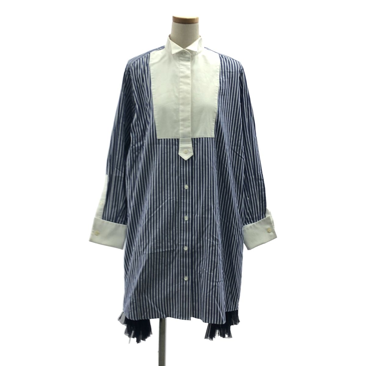 sacai / サカイ | ストライプ プリーツ サイドジップ シャツ