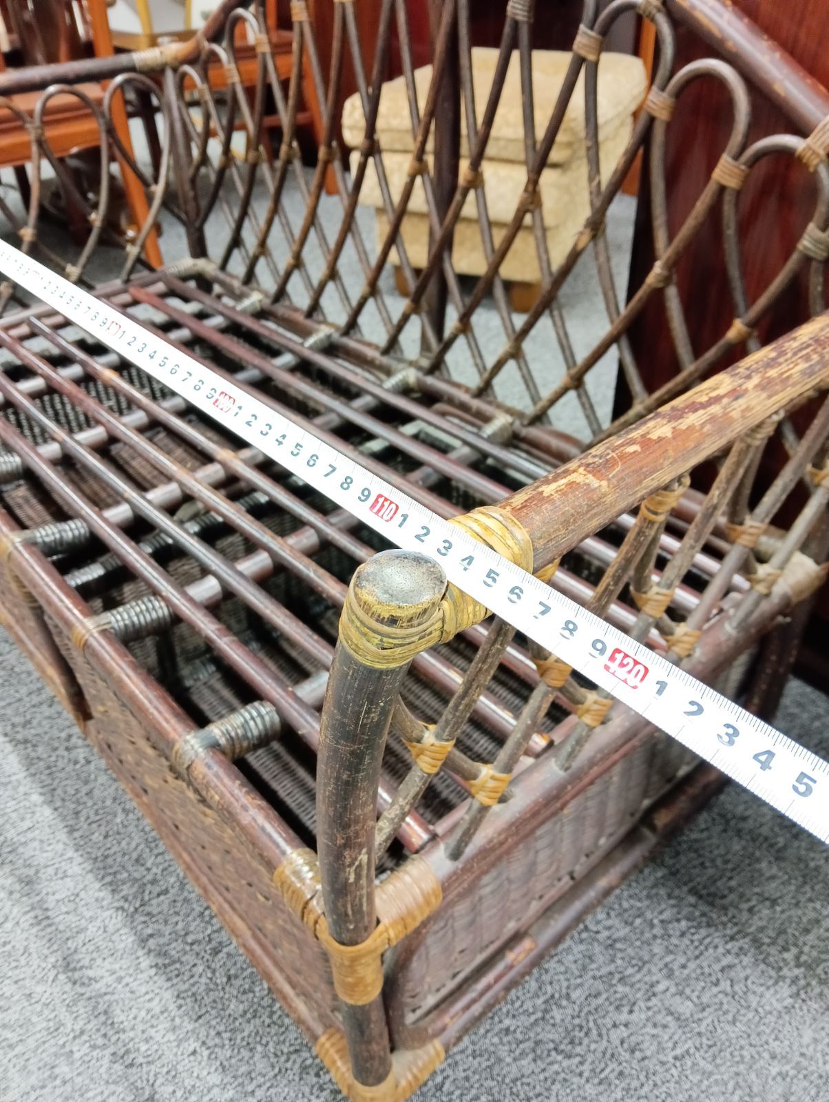 ラタンベンチ ラブソファー カウチ 藤 2人掛け ヴィンテージ ラタンベンチ