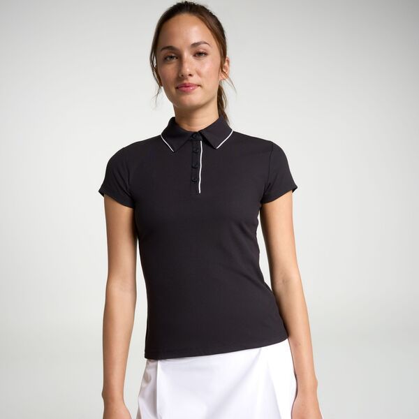送料無料 キャリー レディース ポロシャツ トップス CALIA Women s Golf Rib Short Sleeve Polo Pure Black