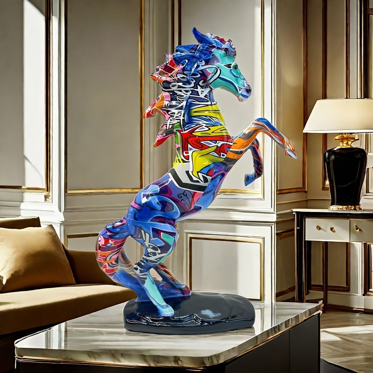 馬 ホース 彫刻 レジン製 置物 オブジェ インテリア カラフル デザイン