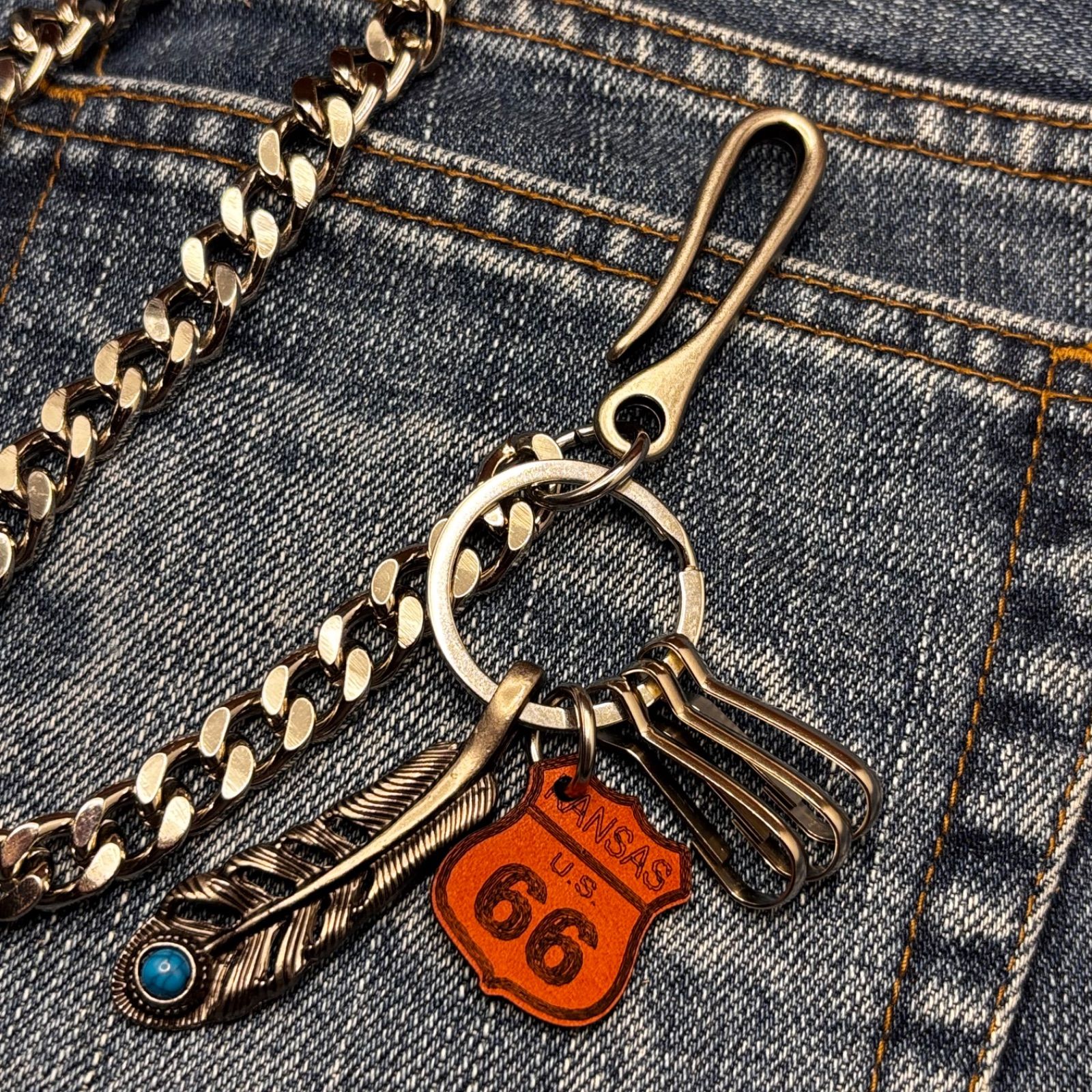 ウォレットチェーン カラビナ アメカジ ストリート デザイン シルバー