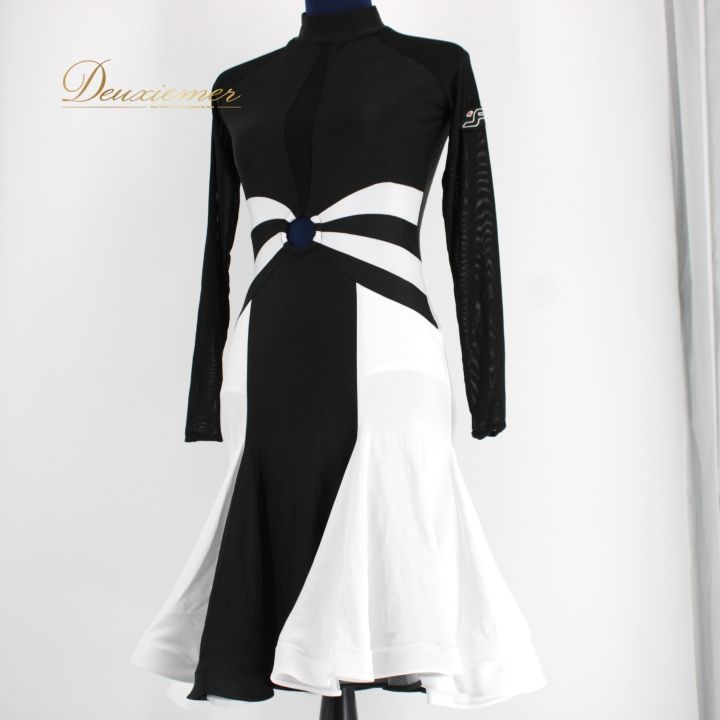 B1584★美品★M★黒/オフ白/ワンピース/スタンダードドレス☆社交ダンス B1584☆美品☆M☆黒/オフ白/ワンピース/スタンダードドレス