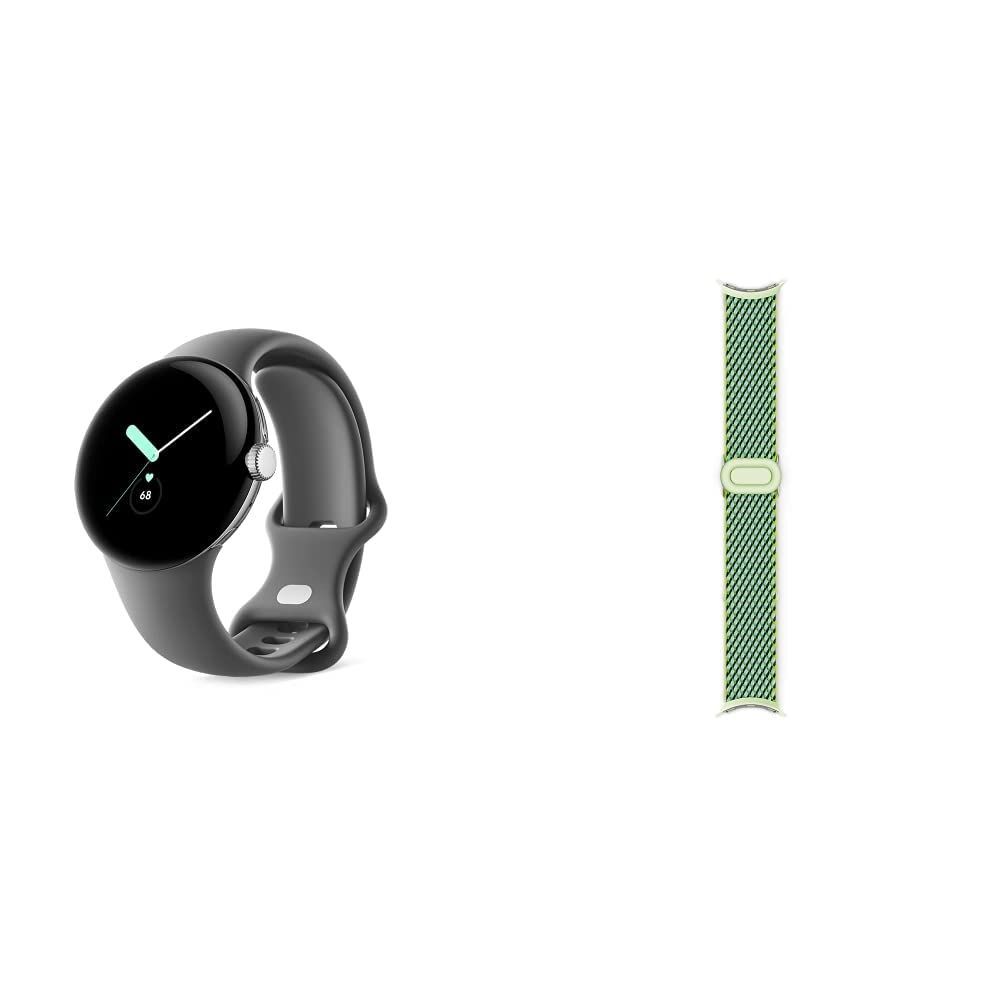 数量限定】Google グーグル Pixel Watch Polished Silver ステンレス ケース/Charcoal アクティブ バンド( Wifi)GA03305-TW u0026 Google Pixel Watch Band ウーブン バンド Lemo 