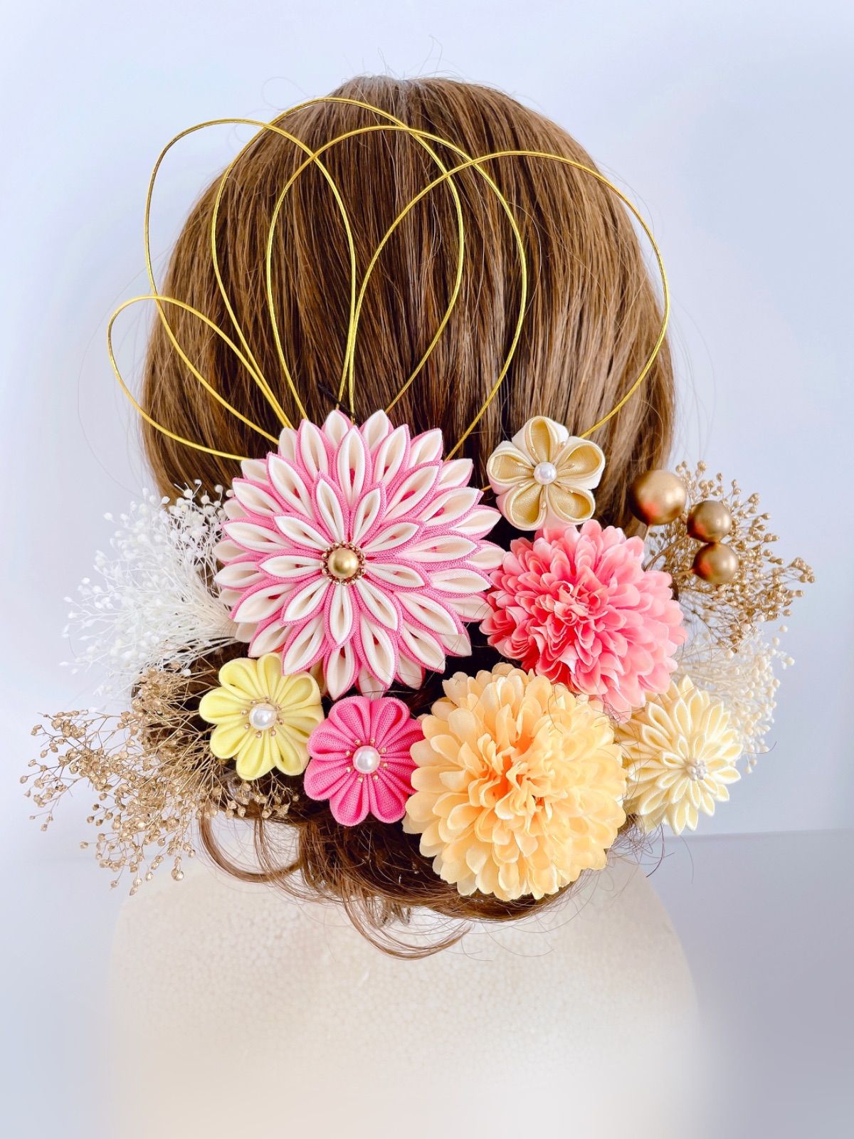 日本髪 髪飾り 七五三 3～7歳 (ブルー×ピンク) 日本髪 髪飾り 七五三(7