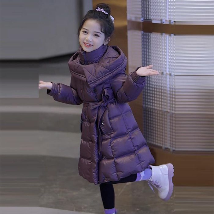 ロングコート キッズ 子ども 子供 女の子 ロング丈 中綿コート 中綿ジャケット フード付き  防寒 体型カバー 無地 お出かけ 防風 防寒着 厚手 秋 冬 軽量 通勤 通学 カジュアル
