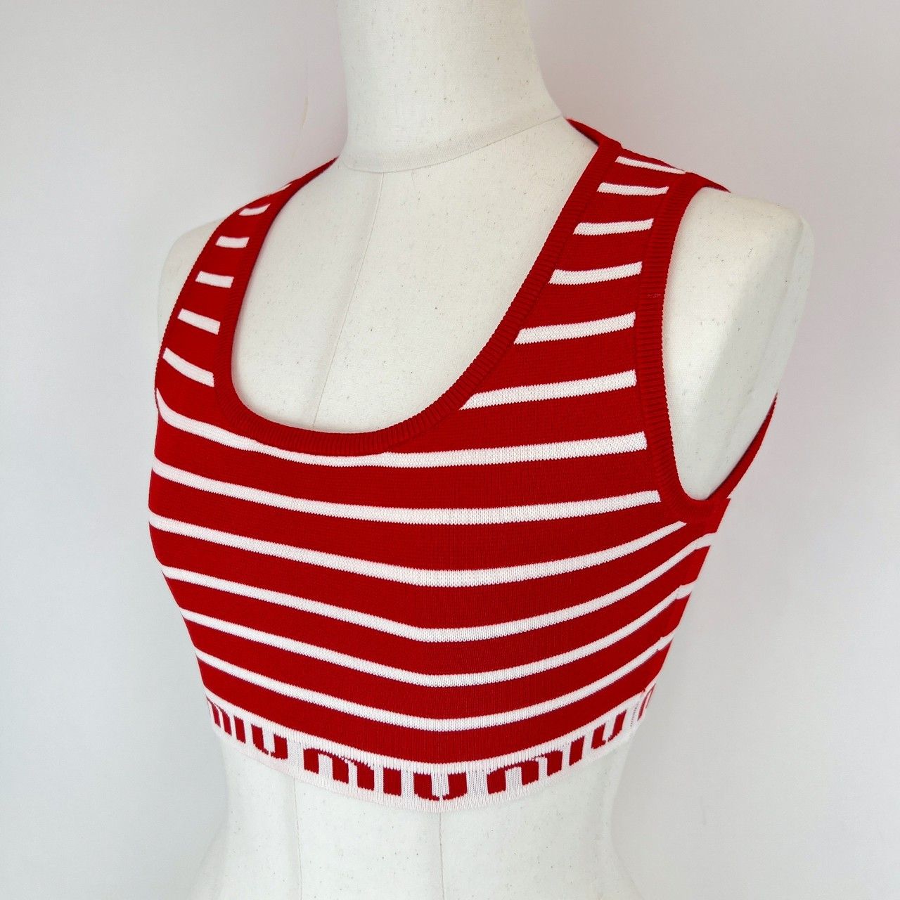 ♥ miu miu ミュウミュウ ボーダータンクトップ レッド レッド Red 95%ビスコースレーヨン4%ポリエステル 1%ポリアミド