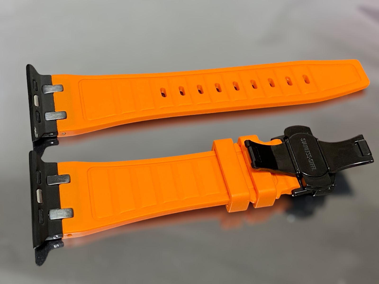  ガンメタ オレンジ アップルウォッチ ラバーベルト Apple Watch ケース カバー 40 mm 41 44 45 49 mmApple 用 ラバーベルト 時計