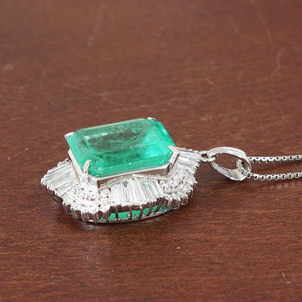 高品質！コロンビア産 16ct エメラルド ダイヤ プラチナ ネックレス 