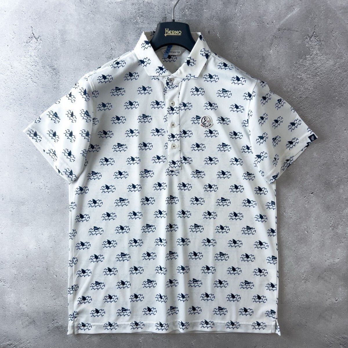 極美品 ☆ and per se アンパスィ チビ襟 半袖 ポロシャツ LL