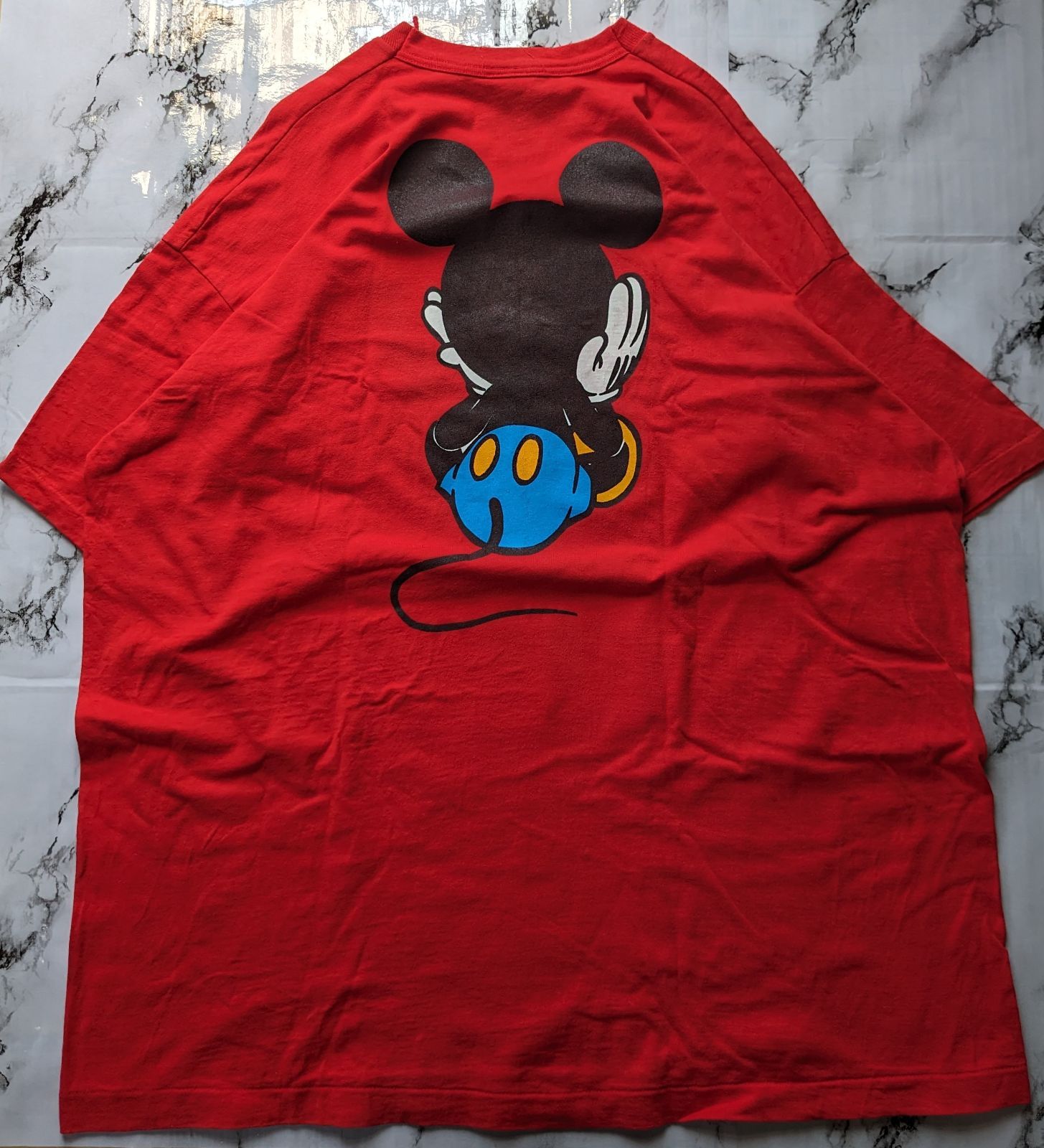 90S ディズニー 青パンミッキー お座りミッキー tシャツ