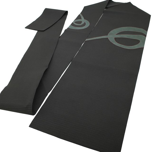 新古品】 夏物 名古屋帯 未使用 正絹 九寸 絽 墨黒地 グレー モダン柄