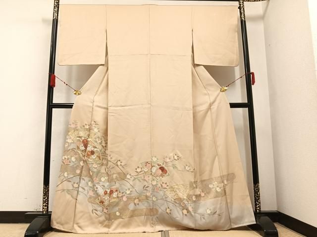 平和屋着物●豪華色留袖 駒刺繍 地紙枝花文 暈し染め 金銀彩 正絹 AABA8176ph