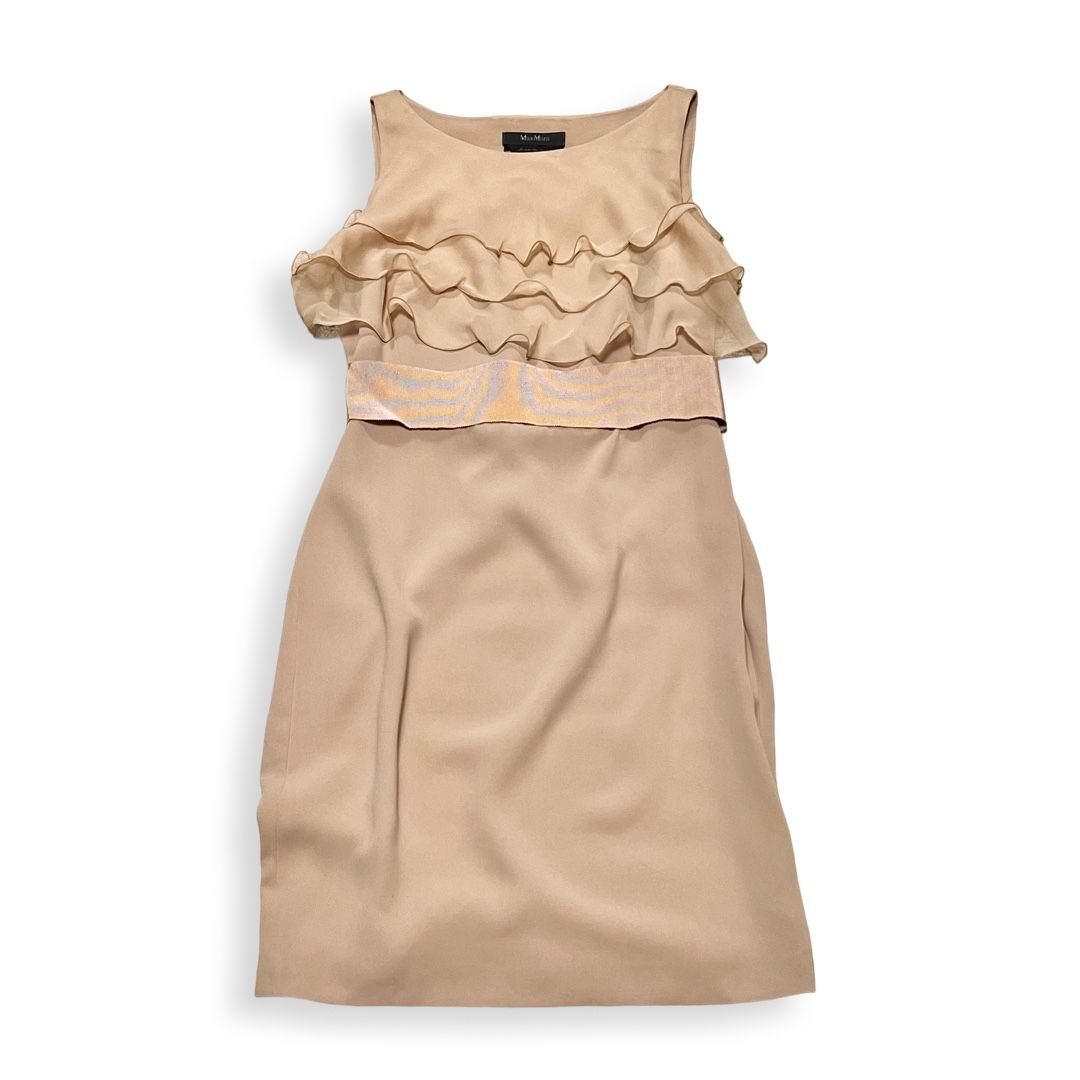 Max Mara マックスマーラ シルク 100% フリル ノースリーブ ワンピース 