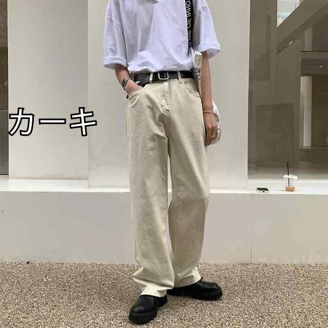 [カーキ]秋冬 コーデ メンズ  服 シンプル ファッション オシャレ 大人 かっこいい 大きいサイズ ストリート 紳士服 カーキ ストレート パンツ ワイド レッグ カジュアル フロア レングス ス