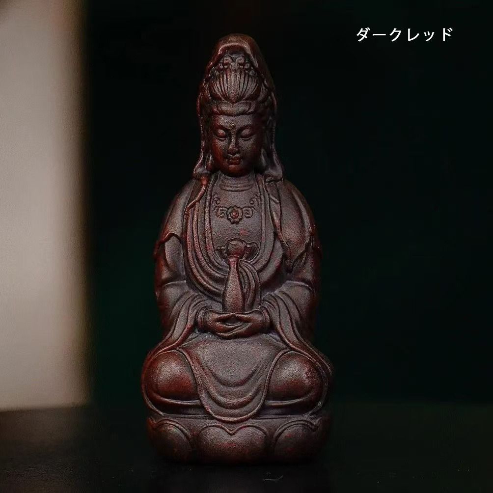 観音菩薩 神 神様 仏 仏像 紫砂 赤 レッド インテリア オブジェ