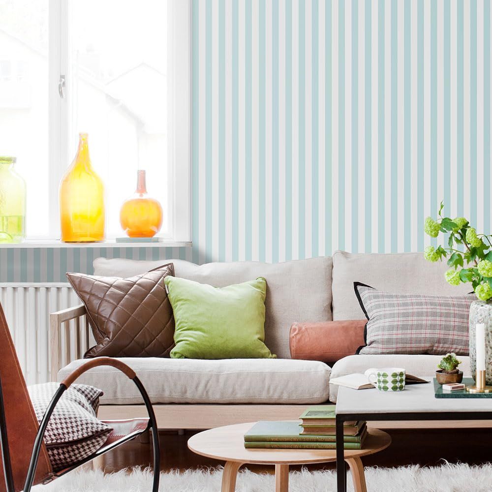 幅46cm×10m巻き ボーダー日本製 ストライプ TWF1002|BLUE パステル 貼ってはがせる のりなし フリース壁紙 壁紙 かべがみ革命