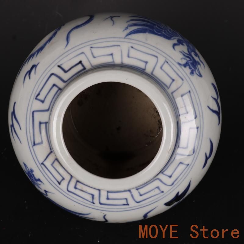 明宣徳青花鳳紋缶 景徳鎮 陶磁器 装飾品 現代工芸品 美術品 置物zw0829