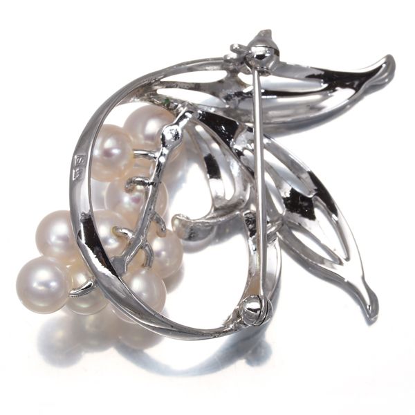 MIKIMOTO ミキモト パール　ブローチ　コサージュ　シルバー　リーフ ミキモト ブローチ パール 真珠 5.2-5.9mm リーフ シルバー