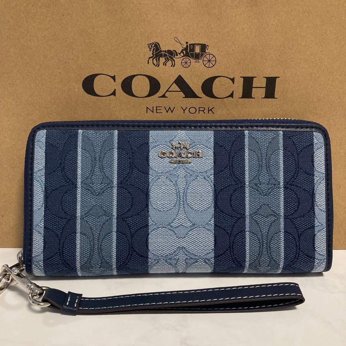 新品 COACH長財布 コーチ 長財布 レディース メンズ シグネチャー ブルー ネイビー - メルカリ