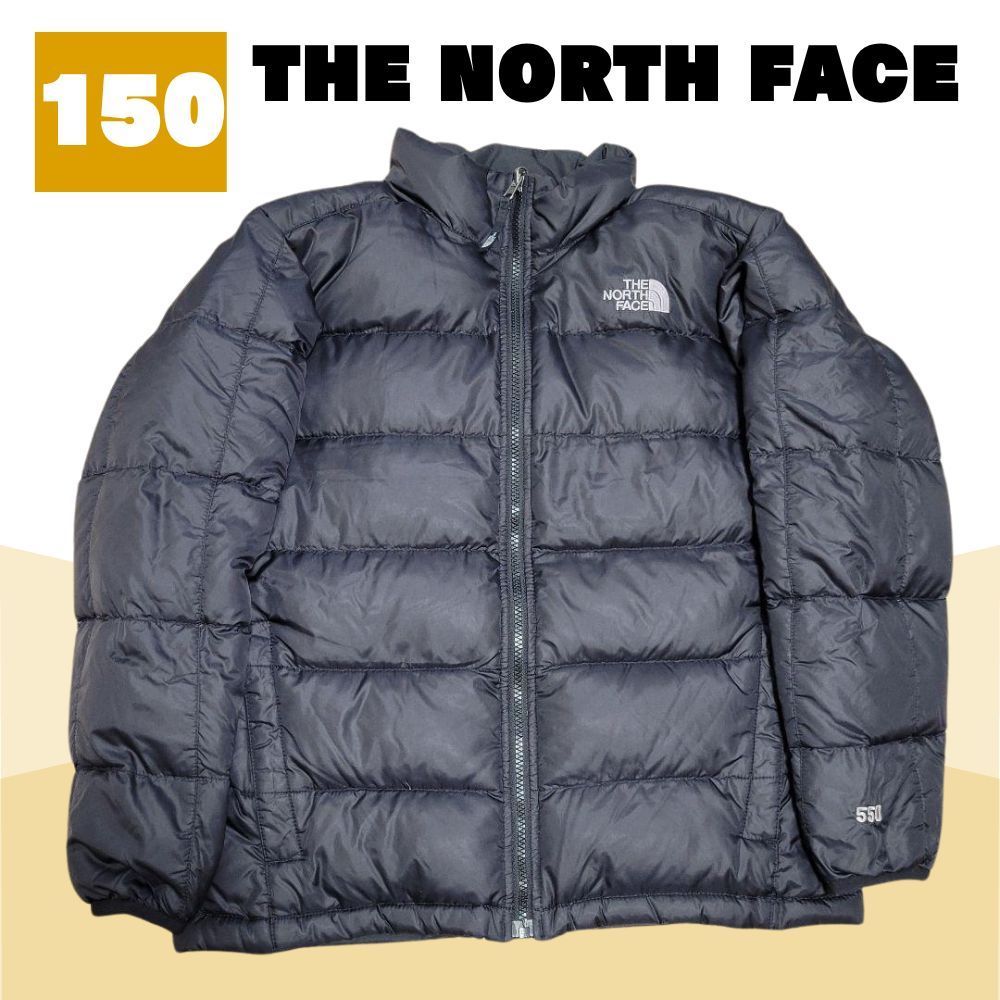 ノースフェイス ダウンジャケット 150 キッズ ブラック 刺繍ロゴ 美品 