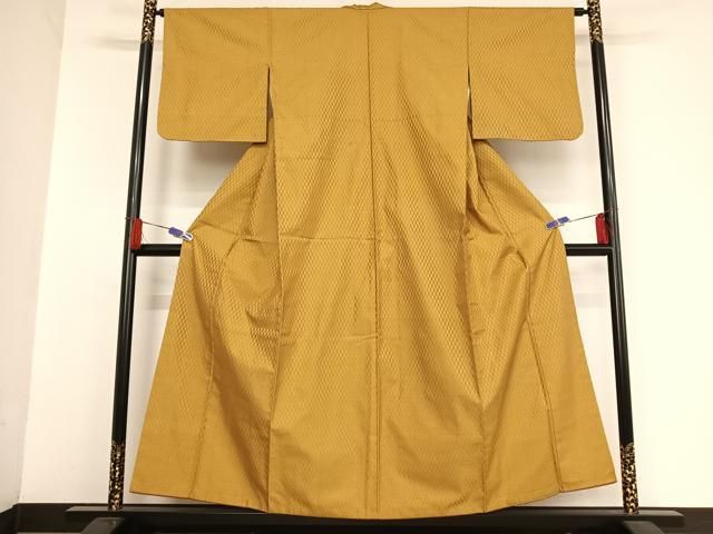 平和屋着物○山下八百子 本場黄八丈 紬 市松綾織 正絹 逸品 AAAU0058np  