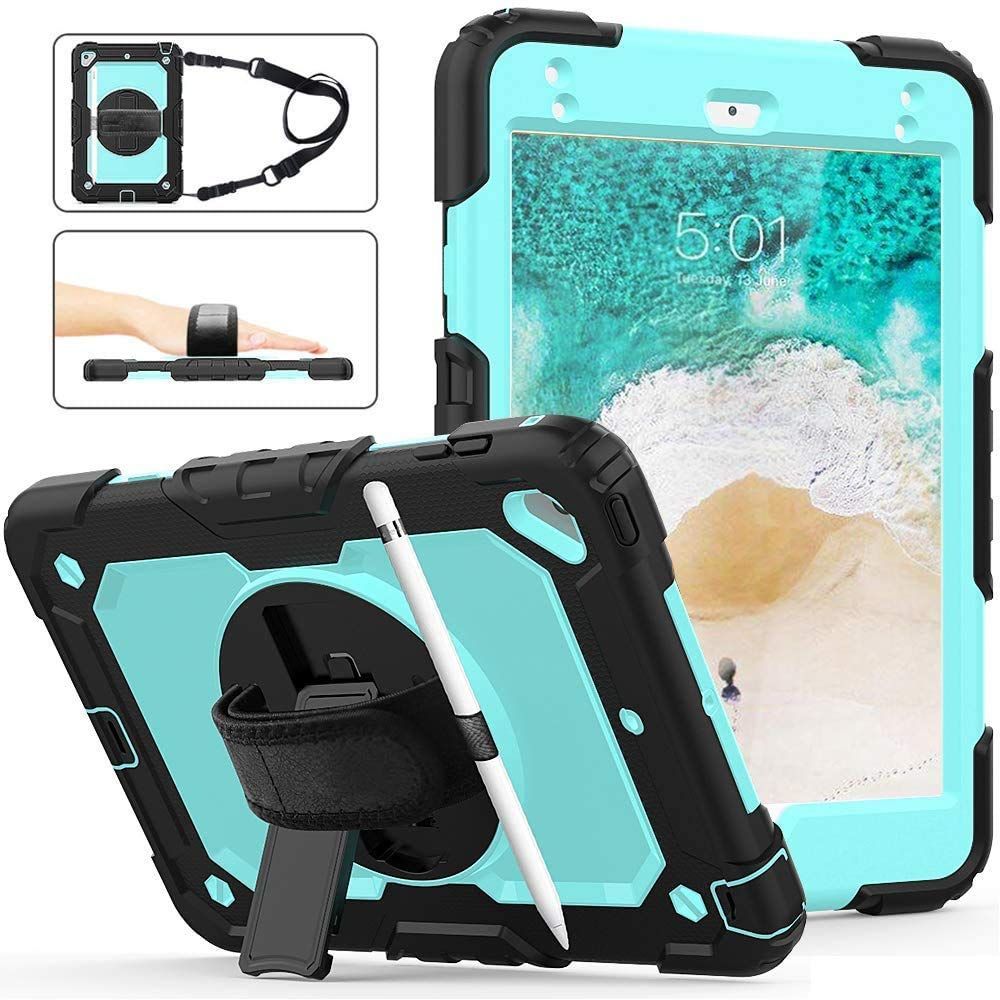 数量 実用 防塵 子供 ハンドストラップ 丈夫 ペン収納 柔らかい iPad 調節 6世代 5世代 Air 2 360°回転握り方 360°回転スタンド 保護フィルム付き 9.7’’ ケース 落とす保護 2018