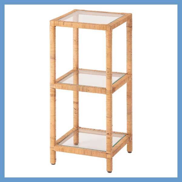 天然ラタンのガラスシェルフ（硝子板取り外し可能）スリム（W30×D30